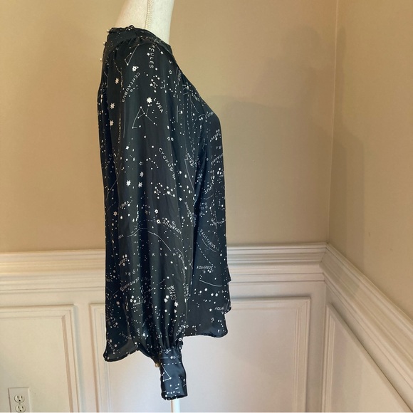 ZARA Black White Silky Star Constellation Astrology Print Long Sleeve Blouse - Picture 5 of 11